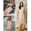 imageFlygo Womens Maxi Skirt 2025 Summer Boho Hollow Out Fringe Hem High Waisted Lace Long Skirts for Party Wedding BeachApricot