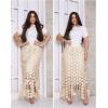 imageFlygo Womens Maxi Skirt 2025 Summer Boho Hollow Out Fringe Hem High Waisted Lace Long Skirts for Party Wedding BeachApricot