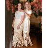 imageFlygo Womens Maxi Skirt 2025 Summer Boho Hollow Out Fringe Hem High Waisted Lace Long Skirts for Party Wedding BeachApricot