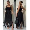 imageFlygo Womens Maxi Skirt 2025 Summer Boho Hollow Out Fringe Hem High Waisted Lace Long Skirts for Party Wedding BeachBlack