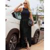 imageFlygo Womens Maxi Skirt 2025 Summer Boho Hollow Out Fringe Hem High Waisted Lace Long Skirts for Party Wedding BeachBlack
