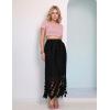 imageFlygo Womens Maxi Skirt 2025 Summer Boho Hollow Out Fringe Hem High Waisted Lace Long Skirts for Party Wedding BeachBlack