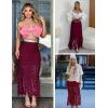 imageFlygo Womens Maxi Skirt 2025 Summer Boho Hollow Out Fringe Hem High Waisted Lace Long Skirts for Party Wedding BeachBurgundy