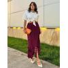 imageFlygo Womens Maxi Skirt 2025 Summer Boho Hollow Out Fringe Hem High Waisted Lace Long Skirts for Party Wedding BeachBurgundy