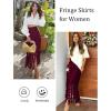 imageFlygo Womens Maxi Skirt 2025 Summer Boho Hollow Out Fringe Hem High Waisted Lace Long Skirts for Party Wedding BeachBurgundy