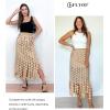 imageFlygo Womens Maxi Skirt 2025 Summer Boho Hollow Out Fringe Hem High Waisted Lace Long Skirts for Party Wedding BeachKhaki