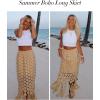 imageFlygo Womens Maxi Skirt 2025 Summer Boho Hollow Out Fringe Hem High Waisted Lace Long Skirts for Party Wedding BeachKhaki
