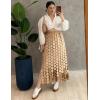 imageFlygo Womens Maxi Skirt 2025 Summer Boho Hollow Out Fringe Hem High Waisted Lace Long Skirts for Party Wedding BeachKhaki