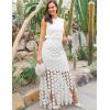 imageFlygo Womens Maxi Skirt 2025 Summer Boho Hollow Out Fringe Hem High Waisted Lace Long Skirts for Party Wedding BeachWhite