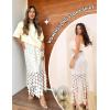 imageFlygo Womens Maxi Skirt 2025 Summer Boho Hollow Out Fringe Hem High Waisted Lace Long Skirts for Party Wedding BeachWhite