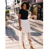 imageFlygo Womens Maxi Skirt 2025 Summer Boho Hollow Out Fringe Hem High Waisted Lace Long Skirts for Party Wedding BeachWhite