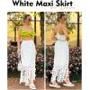 imageFlygo Womens Maxi Skirt 2025 Summer Boho Hollow Out Fringe Hem High Waisted Lace Long Skirts for Party Wedding BeachWhite