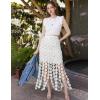 imageFlygo Womens Maxi Skirt 2025 Summer Boho Hollow Out Fringe Hem High Waisted Lace Long Skirts for Party Wedding BeachWhite