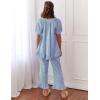 imageFlygo Womens Plaid 2 Piece Pajamas Sets Gingham Button Down Puff Sleeve Babydoll Shirt Ruffle Pants Y2K Pjs Lounge SetBlue