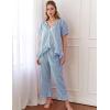 imageFlygo Womens Plaid 2 Piece Pajamas Sets Gingham Button Down Puff Sleeve Babydoll Shirt Ruffle Pants Y2K Pjs Lounge SetBlue