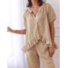 imageFlygo Womens Plaid 2 Piece Pajamas Sets Gingham Button Down Puff Sleeve Babydoll Shirt Ruffle Pants Y2K Pjs Lounge SetBrown