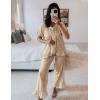imageFlygo Womens Plaid 2 Piece Pajamas Sets Gingham Button Down Puff Sleeve Babydoll Shirt Ruffle Pants Y2K Pjs Lounge SetBrown