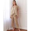 imageFlygo Womens Plaid 2 Piece Pajamas Sets Gingham Button Down Puff Sleeve Babydoll Shirt Ruffle Pants Y2K Pjs Lounge SetBrown