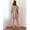 imageFlygo Womens Plaid 2 Piece Pajamas Sets Gingham Button Down Puff Sleeve Babydoll Shirt Ruffle Pants Y2K Pjs Lounge SetBrown