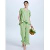 imageFlygo Womens Plaid 2 Piece Pajamas Sets Gingham Button Down Puff Sleeve Babydoll Shirt Ruffle Pants Y2K Pjs Lounge SetLightgreen
