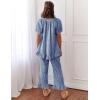 imageFlygo Womens Plaid 2 Piece Pajamas Sets Gingham Button Down Puff Sleeve Babydoll Shirt Ruffle Pants Y2K Pjs Lounge SetNavy