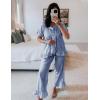 imageFlygo Womens Plaid 2 Piece Pajamas Sets Gingham Button Down Puff Sleeve Babydoll Shirt Ruffle Pants Y2K Pjs Lounge SetNavy