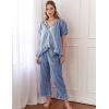 imageFlygo Womens Plaid 2 Piece Pajamas Sets Gingham Button Down Puff Sleeve Babydoll Shirt Ruffle Pants Y2K Pjs Lounge SetNavy