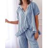 imageFlygo Womens Plaid 2 Piece Pajamas Sets Gingham Button Down Puff Sleeve Babydoll Shirt Ruffle Pants Y2K Pjs Lounge SetNavy