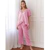 imageFlygo Womens Plaid 2 Piece Pajamas Sets Gingham Button Down Puff Sleeve Babydoll Shirt Ruffle Pants Y2K Pjs Lounge SetPink