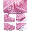 imageFlygo Womens Plaid 2 Piece Pajamas Sets Gingham Button Down Puff Sleeve Babydoll Shirt Ruffle Pants Y2K Pjs Lounge SetPink
