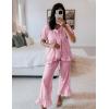 imageFlygo Womens Plaid 2 Piece Pajamas Sets Gingham Button Down Puff Sleeve Babydoll Shirt Ruffle Pants Y2K Pjs Lounge SetPink