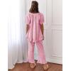 imageFlygo Womens Plaid 2 Piece Pajamas Sets Gingham Button Down Puff Sleeve Babydoll Shirt Ruffle Pants Y2K Pjs Lounge SetPink