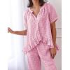imageFlygo Womens Plaid 2 Piece Pajamas Sets Gingham Button Down Puff Sleeve Babydoll Shirt Ruffle Pants Y2K Pjs Lounge SetPink
