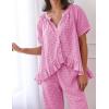imageFlygo Womens Plaid 2 Piece Pajamas Sets Gingham Button Down Puff Sleeve Babydoll Shirt Ruffle Pants Y2K Pjs Lounge SetRose