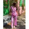 imageFlygo Womens Plaid 2 Piece Pajamas Sets Gingham Button Down Puff Sleeve Babydoll Shirt Ruffle Pants Y2K Pjs Lounge SetRose