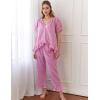 imageFlygo Womens Plaid 2 Piece Pajamas Sets Gingham Button Down Puff Sleeve Babydoll Shirt Ruffle Pants Y2K Pjs Lounge SetRose