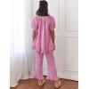 imageFlygo Womens Plaid 2 Piece Pajamas Sets Gingham Button Down Puff Sleeve Babydoll Shirt Ruffle Pants Y2K Pjs Lounge SetRose