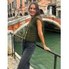 imageFlygo Womens Sleeveless Crop Chunky Knit Cardigan Trendy Button Down Cropped Knitted Sweater Vest Tops with PocketsArmy Green