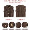 imageFlygo Womens Sleeveless Crop Chunky Knit Cardigan Trendy Button Down Cropped Knitted Sweater Vest Tops with PocketsCoffee