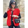 imageFlygo Womens Sleeveless Crop Chunky Knit Cardigan Trendy Button Down Cropped Knitted Sweater Vest Tops with PocketsRed