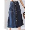 imageFlygo Womens Vintage High Waist Button Front Fray A Line Midi Denim Jean SkirtBlue