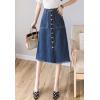 imageFlygo Womens Vintage High Waist Button Front Fray A Line Midi Denim Jean SkirtBlue