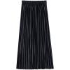 imageFlygo Womens Vintage High Waisted Pleated Velvet Midi SkirtBlack