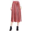 imageFlygo Womens Vintage High Waisted Pleated Velvet Midi SkirtPink