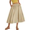 imageFlygo Womens ALine Midi Skirt Flowy Pleated High Elastic Waist Casual Swing Cotton Long Skirt with PocketKhaki