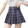 imageFlygo Womens Casual Elastic High Waist Pleated Slim Mini Aline SkirtBlue Check
