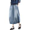 imageFlygo Womens Casual Elastic Waist Midi Long Denim Skirt with Pockets Light Blue