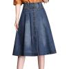 imageFlygo Womens Casual High Waist A Line Flare Button Midi Washed Denim SkirtBlue