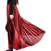 imageFlygo Womens Casual Metallic Shiny Shimmer Pleated Swing Maxi Long SkirtRed