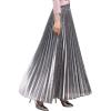 imageFlygo Womens Casual Metallic Shiny Shimmer Pleated Swing Maxi Long SkirtSilver
